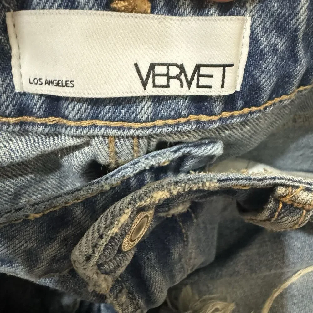 Women's Vervet Cut Off Blue High Rise Cotton‎ Blend Denim Shorts Size Small